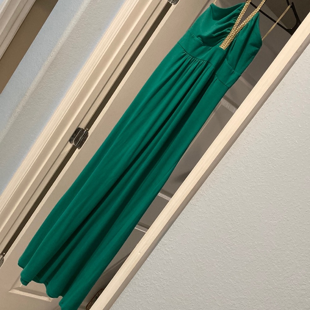 Green Halter Maxi Dress with Gold Accent